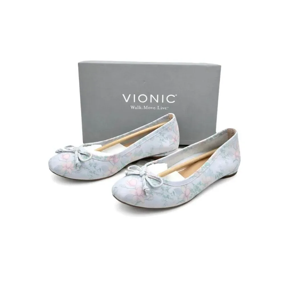 Vionic Callisto Supportive Leather Ballet Flat Womens 6 Arctic Botanical Floral